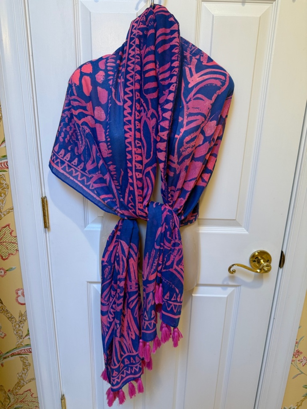 Lilly Pulitzer Blie Pink Patterned Tassel Scarf